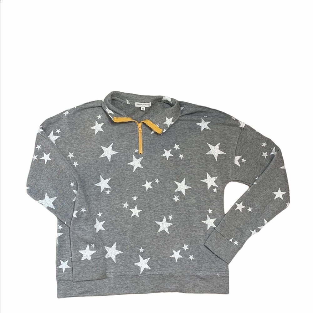Star Print 1/4 Zip Gray Sweatshirt